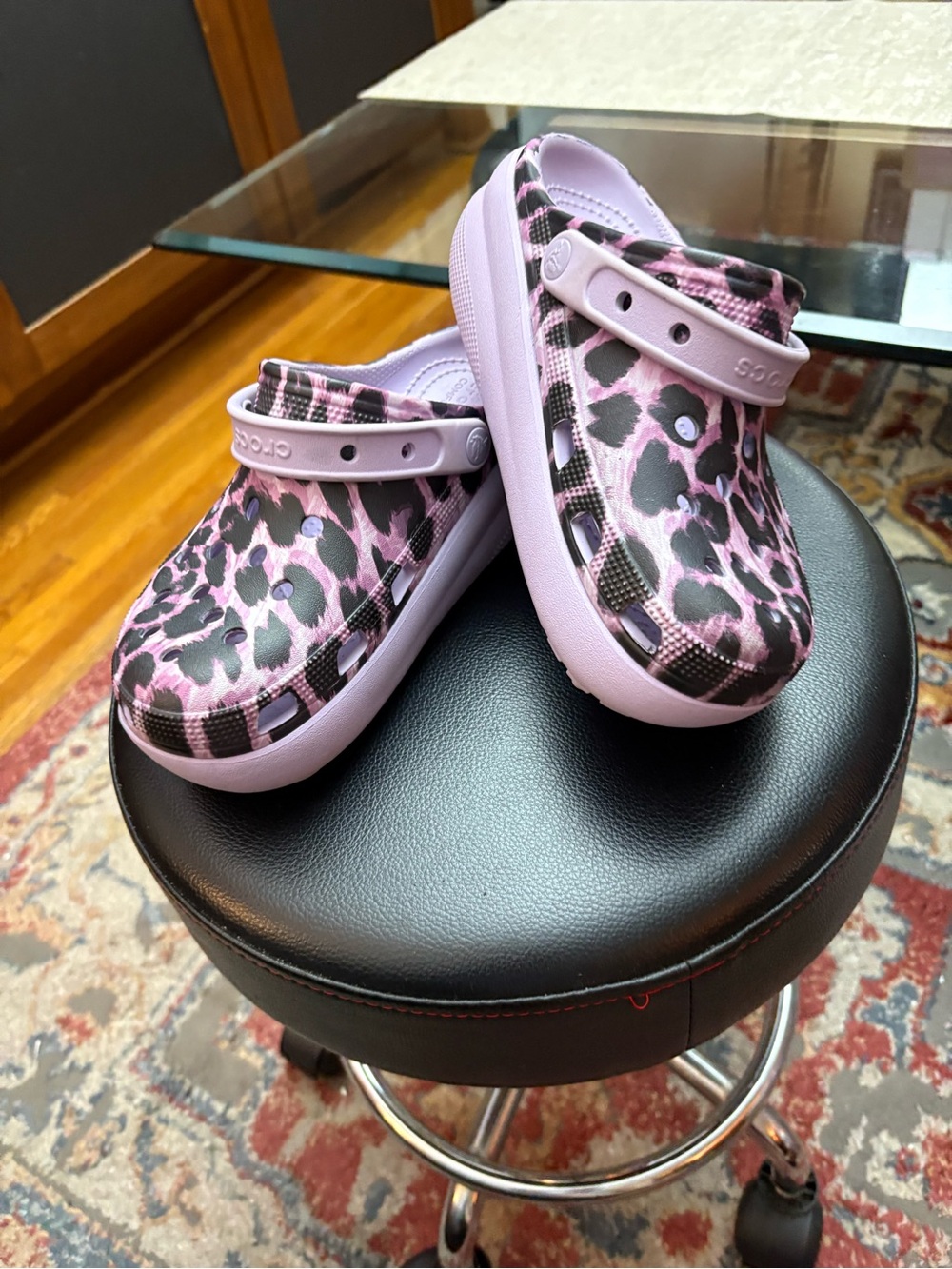 Crocs  size 6-7Classic Clog - Purple Leopard chunky